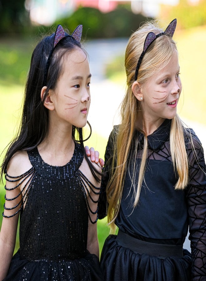FROG SAC Cat Ears Headband for Girls - Dual Sided Rhinestone Cats Ear Headbands for Kids, Sparkly Glitter Black Kitty Head Bands, Hair Accessories for Children, Halloween Hair Band (Black) - Image 3